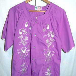 Vintage Mystical Fashions Purple Embroidered Bell S/S Button-D Shirt Size M NWD